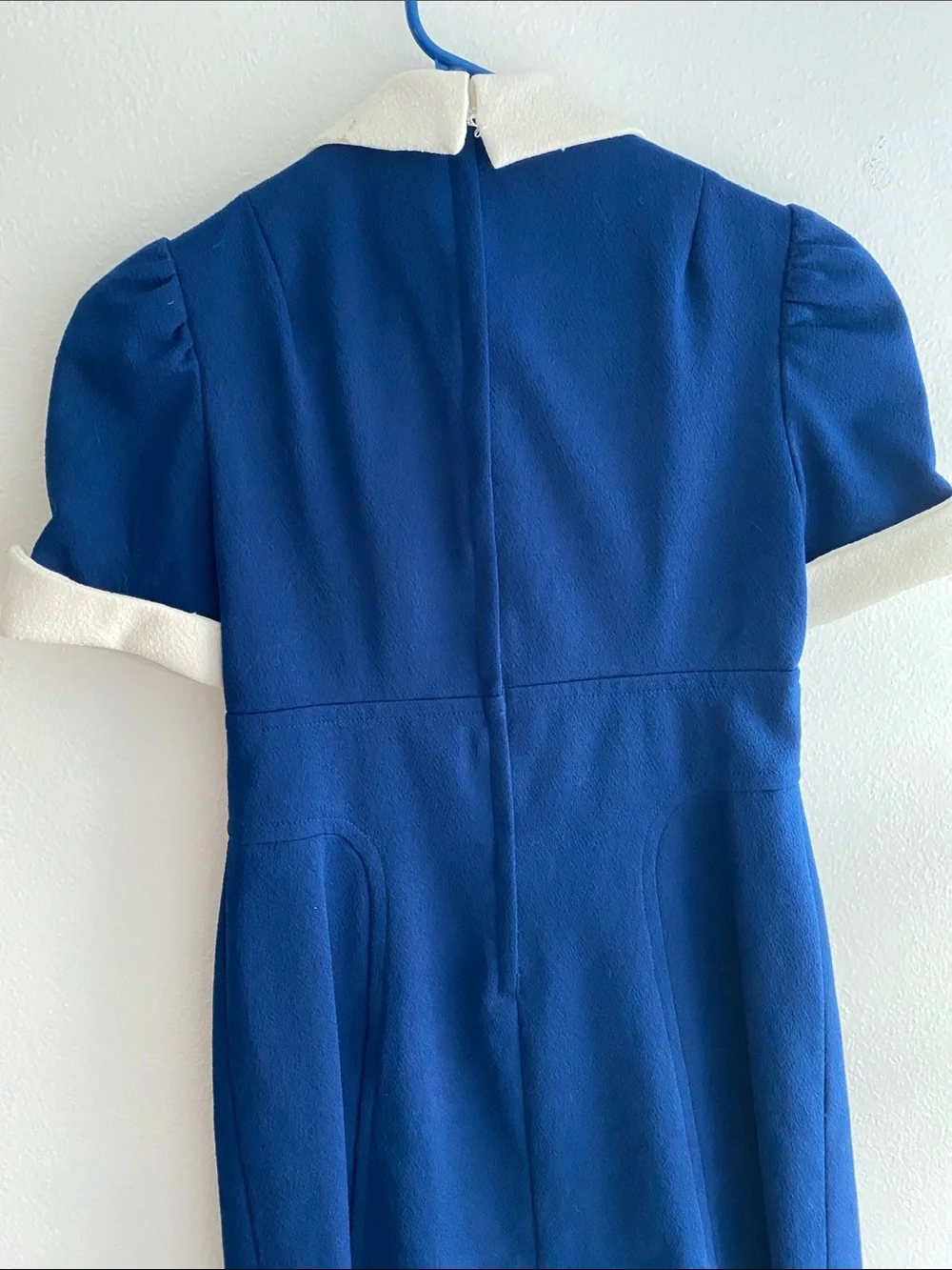 Rare Vintage 1970s Union Made Embroidered  Navy Blue Collared Cuffed Dress - Picture 5 of 10